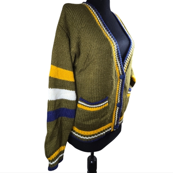 Women’s Olive Green Chunky Knit Striped Sweatshirt- Size XS - Picture 4 of 13